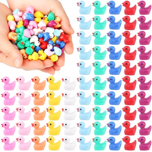 200 pcs Mini Resin Ducks 10 Colors Tiny Ducks for Decorating Dollhouse Mini Fairy Gardens Aquarium Landscapes Potted Plant Accessories Hide and Seek Games Props and Creative DIY Props