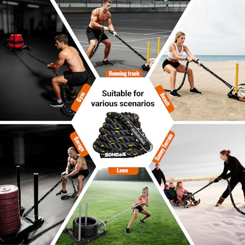 30FT Weight Sled Rope Workout Sled Pulling Ropes, Sled Push Gym Equipment Weight Sled Pull Rope for Training Tire Pulling Workout Fitness Resistance Football Exercise Equipment for Men Women - size: 1.5IN 30FT Sled Rope