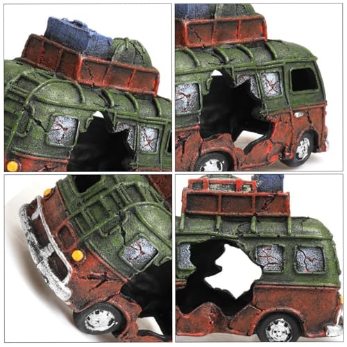 Aquarium Resin Ornament Car Wreckage for Fish Tank Underwater Landscape Decoration Hiding Cave Hideouts House Plants Supplies Decor Accessories