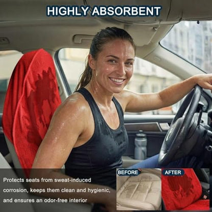 Car Seat Towel Cover, Universal Front Seat Protector for Cars, SUVs and Trucks, Sweat Towel Car Seat Cover for Gym, Yoga, Swimming, Pets and Family Travel, Haute Red, 2 Pack - color: Haute Red