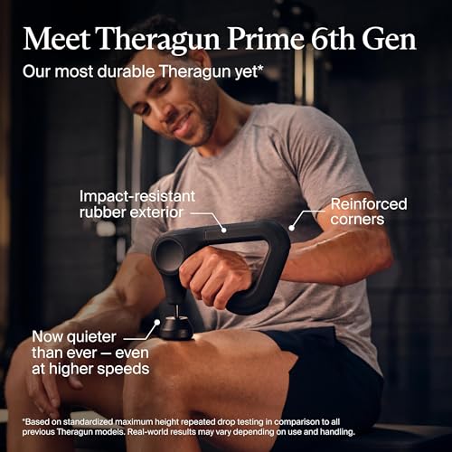 TheraGun Therabody Prime 6th Gen Deep Tissue Massage Gun | Black | Powerful Percussive Massage With 5 Speeds & A Rugged, Durable Design to Relieve Muscle Pain & Speed Up Recovery