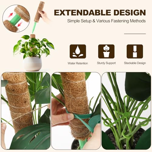 6 Pack Moss Pole for Plants Monstera,Stackable Moss Pole for Plants,Coir Totem Pole Tall for Climbing Plant,Sphagnum,Indoor Potted Plant with Garden Ties and Stem Support (3x17in + 3x12in)
