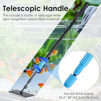 AquaMiracle 6 in 1 Aquarium Cleaning Tool Kit Fish Tank Cleaning Kit for 20-160 Gallon Tank with Telescopic Long Handle, Algae Scraper, Scrubber Pads, Tube Cleaner, Fish net, Gravel Rake