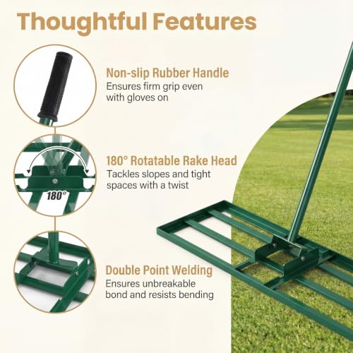 COSTWAY 30x10 Inch Lawn Leveling Rake, Soil Sand Dirt Leveling Tool, Ground Leveler for Yard, Landscape, Garden, Pasture (Green, 30"x10") - color: Green