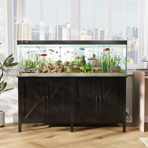 VOWNER 100-150 Gallon Fish Tank Stand with Power Outlet, Heavy Duty Aquarium Stand with Cabinet Storage for Fish Tank, Turtle Tank, Reptile Terrarium, 60" L*23.6" W Tabletop, 2200 LBS Capacity, Black - color: Black