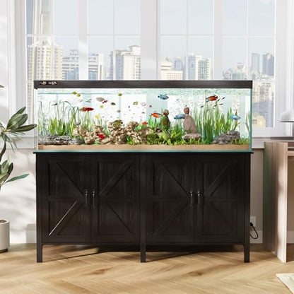 VOWNER 100-150 Gallon Fish Tank Stand with Power Outlet, Heavy Duty Aquarium Stand with Cabinet Storage for Fish Tank, Turtle Tank, Reptile Terrarium, 60" L*23.6" W Tabletop, 2200 LBS Capacity, Black - color: Black