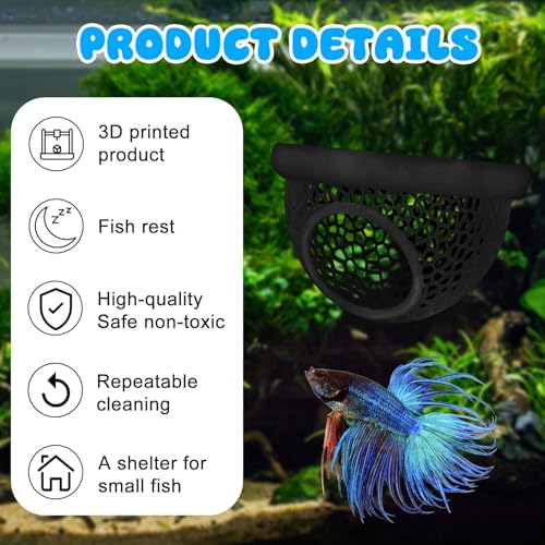 Three-Piece Betta Fish Feeder, Betta Fish Toy, and Shrimp nest Aquarium Floating Hiding Place 3D Printed Material 2.7 x 1.5 inches, Suitable for Small Fish