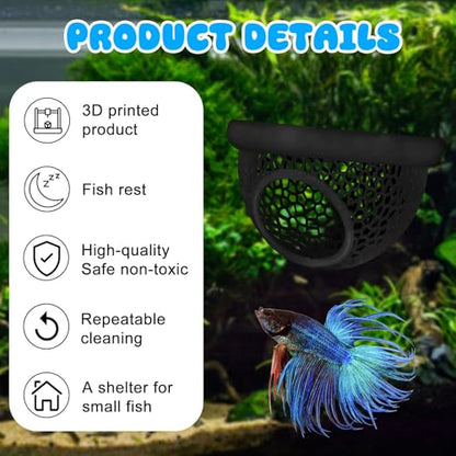 Three-Piece Betta Fish Feeder, Betta Fish Toy, and Shrimp nest Aquarium Floating Hiding Place 3D Printed Material 2.7 x 1.5 inches, Suitable for Small Fish