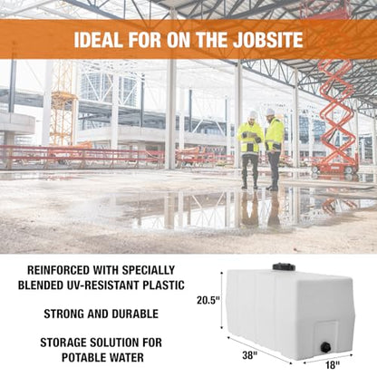 82123919 Horizontal Square Reservoir Water Tank, 50 Gallon, Made in USA, Natural Poly Tank for Non-Flammable Liquids, UV-Resistant, Ideal for Agricultural Use, RV Water Storage, White - size: 50 gallon