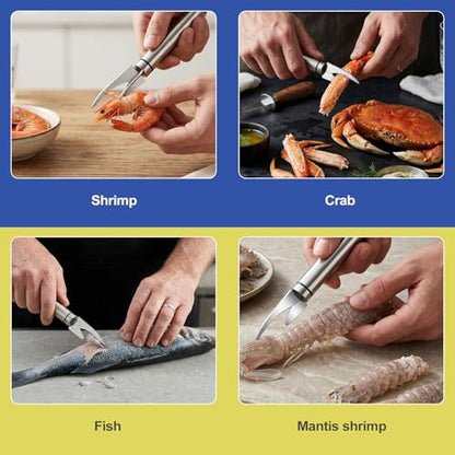 Multifunctional Shrimp Deveiner & Peeler Set, All-in-One Shrimp Cleaner Knife, Efficient Portable Shell Remover Tool for Easy Peeling Deveining, Pelador y Limpiador de Camarones