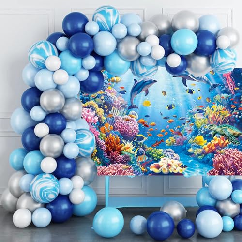 8x6ft Under The Sea Backdrop Underwater World Coral Reef Photography Background for Ocean Theme Birthday Baby Shower Party Decorations (8x6FT（240x180cm）) - size: 8x6FT（240x180cm）