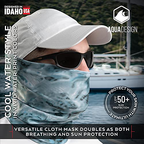 Aqua Design Fishing Hunting Masks Neck Gaiter: Men and Youth UPF 50+ Sun Mask Protection: Camo Face Cover Balaclava Bandana - color: Royal Ripple, size: Small
