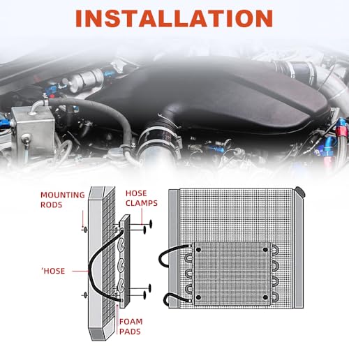 BARTOO 1/2" Transmission Cooler, Aluminium alloy 16 Pass Tube and Fin Universal Oil Cooler Kit Air Compressor Aftercooler (Black) - color: Black, size: 16 Pass