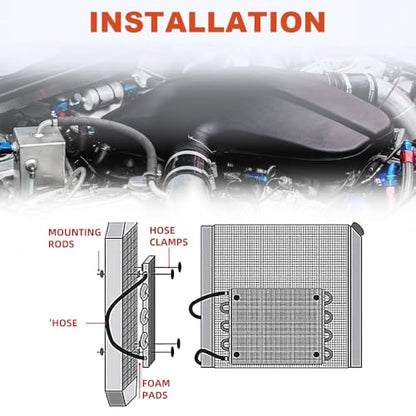 BARTOO Universal 5/16" Transmission Oil Cooler Kit, Aluminium alloy 10 Pass Tube and Fin Oil Cooler Kit (Black) - color: Black, size: 10 Pass