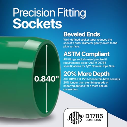 1/2” 90 Degree Elbow Furniture Grade PVC Fitting in Green, Made in USA, UV-Resistant, Impact-Proof, 0.840” Actual Socket Diameter (Pack of 10) - F01290E-GR-10 - color: Green