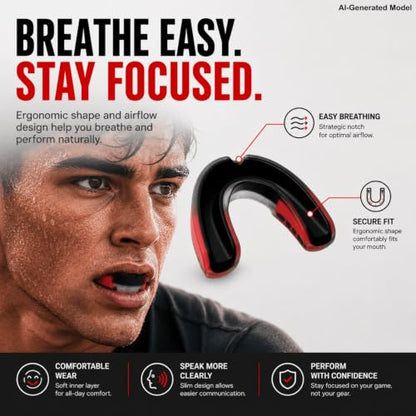Mouth Guard for Sports, Youth&Adult Mouthguard for Football, Lacrosse, Hockey, Boxing, MMA, Mouth Piece, Protective Gear (Black Red) - color: Black Red