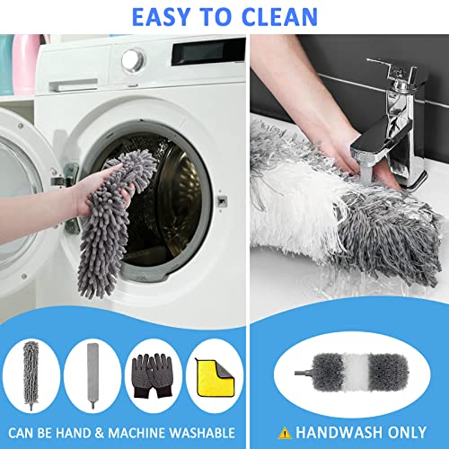 Microfiber Duster Kit 23pcs with 30 to 100 Inches Extension Pole and Extendable Window Squeegee, Washable and Bendable Feather Duster for Cleaning Ceiling Fans, High Ceilings, Cobwebs, Blinds