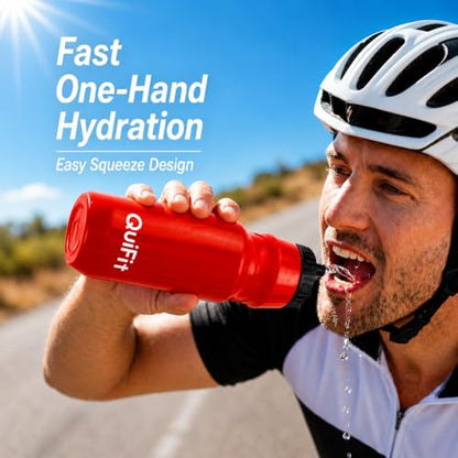 QuiFit Lacrosse Water Bottle with Long Straw, Hockey 1 Liter Water Bottles | 2 Lids Each, BPA Free Squeeze Lightweight, Leakproof Dishwasher Safe, For Helmet, Baseball (Red) - color: Red