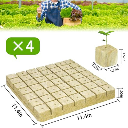 Halatool 1.5 Inch Rockwool Cubes Garden Stonewool Grow Cubes Starter Plugs for Hydroponics Soilless Cultivation Seedlings Cuttings Clone Plants Germination Start (4 Sheets, 196 Plugs in Total)