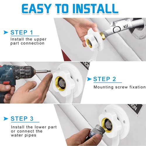 RV City Water Inlet with Check Valve, RV Fresh Water Inlet Replacement, Lead-free Brass 3/4 NH Female to 1/2 NPT Male, RV Water Inlet Connection for RV Camper Motorhome Trailer Marine, White - color: White