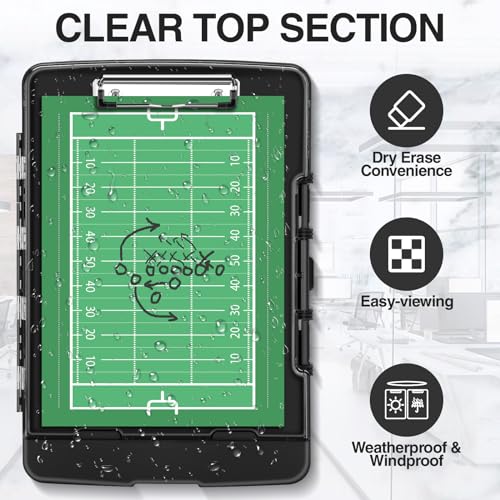 Sooez Original Clipboard with Storage & Pen Holder, Heavy Duty Clip Boards | Dual Compartment, Clearview, Dry Erase, High Capacity, Real Hinge, High Capacity, Pen Holder, Coach School & Office Supplies - color: Black