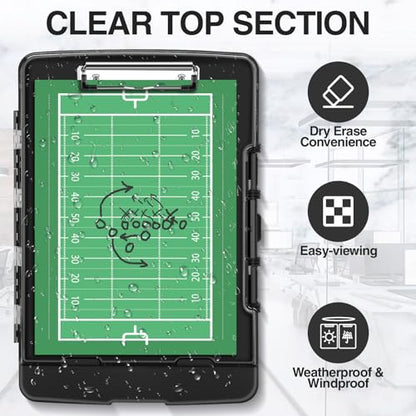 Sooez Original Clipboard with Storage & Pen Holder, Heavy Duty Clip Boards | Dual Compartment, Clearview, Dry Erase, High Capacity, Real Hinge, High Capacity, Pen Holder, Coach School & Office Supplies - color: Black