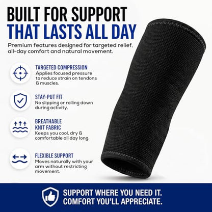 SB SOX Elbow Brace Compression Sleeve for Men & Women - color: Solid - Black, size: X-Large