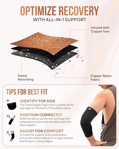 TheraCopper Copper Elbow Compression Sleeve for Men & Women (Medium,2 Pack) - size: Medium