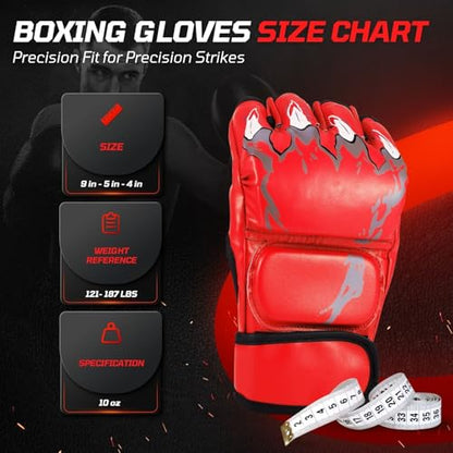 Flexzion MMA Gloves Fingerless Boxing Gloves for Men Women and Teen Youth, UFC Grappling Krav MAGA Kickboxing Gloves for Training Punching Bag Muay Thai Hitting Mitts Cutoff Martial Art Gloves - color: Red