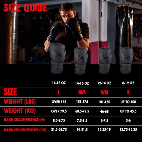 Bella Boxing Gloves - Pro Training & Sparring Gloves, Maya Hide Leather, Men Women Adult, Muay Thai MMA Kickboxing Workout, Heavy Punching Bag & Focus Mitts, Multi Layer Padding, Ventilated Palm - color: Black, size: 12oz