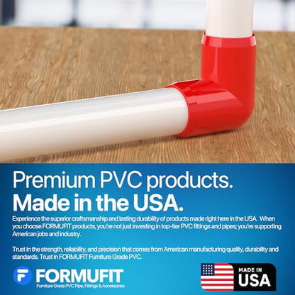 1” 90 Degree Elbow Furniture Grade PVC Fitting in Red, Made in USA, UV-Resistant, Impact-Proof, 1.315” Actual Socket Diameter (Pack of 4) - F00190E-RD-4 - color: Red