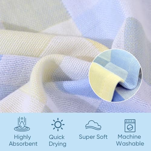 Face Cloths, Soft Wash Cloth for Washing Face, Lightweight Plaid Cotton Face Towels, Quick Dry Absorbent Facial Cleansing Cloths, for Bathroom Daily Skincare, Blue Checkered Design(9.8 x 19.7 Inch) - color: Blue