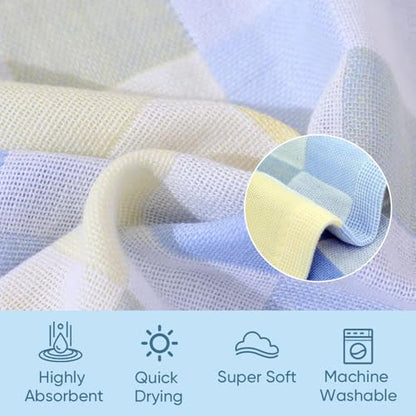 Face Cloths, Soft Wash Cloth for Washing Face, Lightweight Plaid Cotton Face Towels, Quick Dry Absorbent Facial Cleansing Cloths, for Bathroom Daily Skincare, Blue Checkered Design(9.8 x 19.7 Inch) - color: Blue