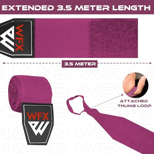 WFX Boxing Hand Wraps 3.5 4.5 Meter Martial Arts Bandages Inner Gloves Wrist Support Straps Punching Under Hand Knuckles Heavy Elasticated Training Bag Mitts Muay Thai - color: Pink, size: 3.5 M