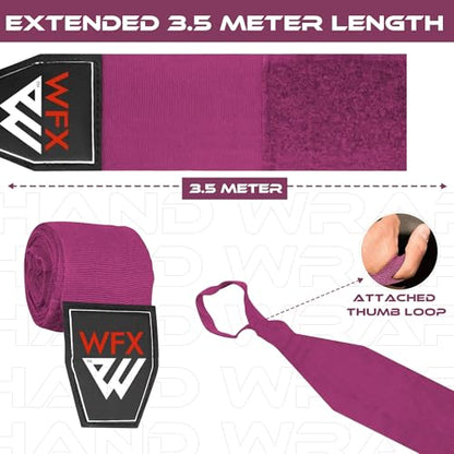 WFX Boxing Hand Wraps 3.5 4.5 Meter Martial Arts Bandages Inner Gloves Wrist Support Straps Punching Under Hand Knuckles Heavy Elasticated Training Bag Mitts Muay Thai - color: Pink, size: 3.5 M
