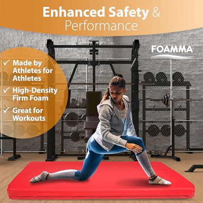 Foamma Gymnastics Mat - 8" x 3 ft x 8 ft, Red Landing Mat for Kids and Adults, Wrestling Mat with Waterproof Cover, High-Density Tumbling Mat, Gymnastics Equipment for Indoor and Outdoor - size: 3ft x 8ft, style: 8" Thickness