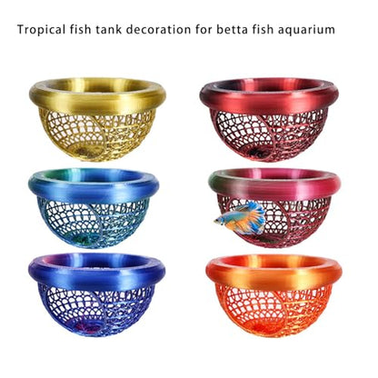 3D Printed Betta Fish Hammock, Floating Betta Hide & Shrimp Cave, Feeding Ring & Resting Spot for Betta Fishes, Fish Hideout for Aquarium - color: Gold Silver