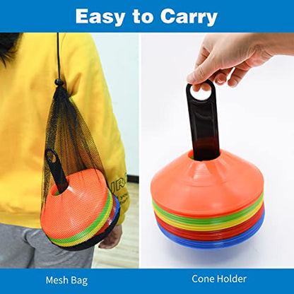 50/100/200pcs Disc Cones, Soccer Cones with Carry Bag and Holder, 5 Colors | for Football, Soccer, Basketball Training Equipment - size: 100pcs