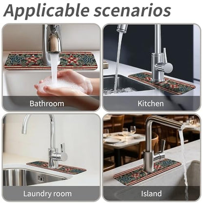 Kitchen Sink Splash Guard，Vintage American star-1 Faucet Mat Sink Gadgets-Super Absorbent Fast Drying Mat Drip Catcher for Kitchen, Bathroom,Sink Mat, Dish Drying Mat, Bathroom(15" X 5.5" )
