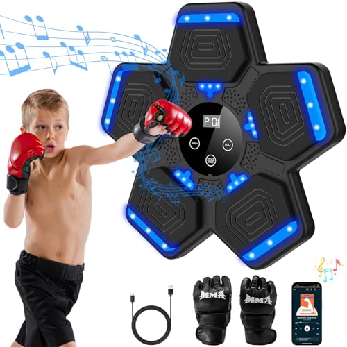 Music Boxing Machine, Wall Mounted Bluetooth Punching Pad with Gloves - color: Jet Black