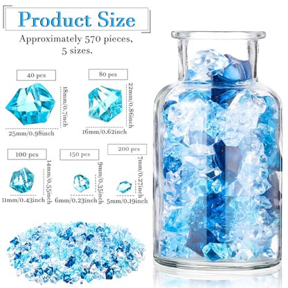 Syhood 570 Pcs 5 Sizes Mixed Blue Fake Crushed Ice Rocks Blue Aquarium Rocks Plastic Gemstone Diamond Acrylic Crystal Gems for DIY Craft Wedding Table Scatter Vase Fillers Fish Tank Decor Centerpieces