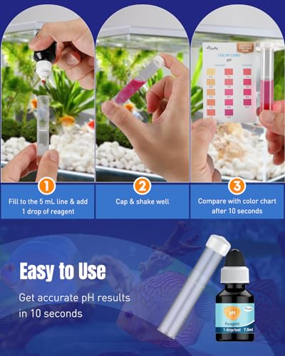 Pawfly Aquarium pH Test Kit, Accurate Fish Tank pH Testing Kit, Easy-to-Read pH Water Test Kit with Test Tube & Color Chart, Aquarium Liquid Test Kit for Freshwater & Saltwater - color: Blue Box Pack