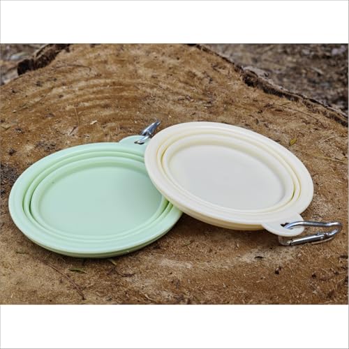 Collapsible Silicone Bait Bowl, Portable Foldable Fishing Bait Tray with Carabiner Clip, Green