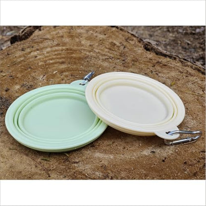 Collapsible Silicone Bait Bowl, Portable Foldable Fishing Bait Tray with Carabiner Clip, Green
