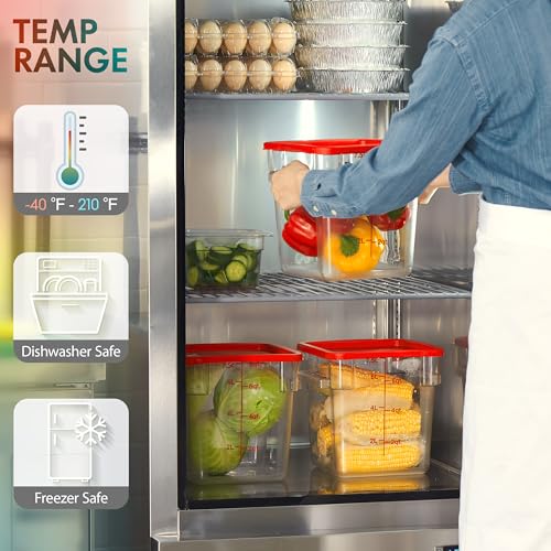 4 Pack Food Storage Container with Green Lid - NSF Commercial Grade in 4.0 Qt - Square, Clear, Polycarbonate