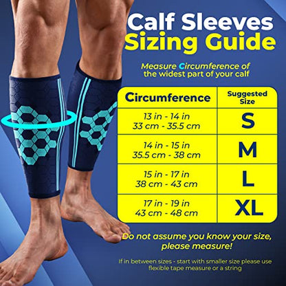 Sparthos Calf Compression Sleeves, Shin Splint Relief Men, Women - Blue-XL | Leg Compression Sleeves (1 Pair), Varicose Veins, Pain & Cramp Recovery, Air Travel, Nurses, Maternity, Running, Soccer - color: Cobalt Blue