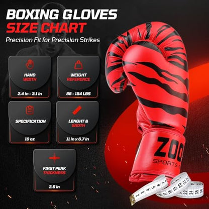 Flexzion Boxing Sparring Training Gloves Pro Muay Thai Kickboxing Heavy Bag Punching Mitts Wrist Wrap Full Contact Combat Sport Protective Hand Gear Martial Art Supply for Women & Teens, 10Oz - color: Tiger Red