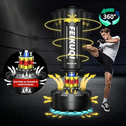 Standing Punching Bag for Adults, Feikuqi 205lbs Heavy Bag for Boxing, Shock Absorber, Suction Cup Base, Stand Up Punching Bag Adult, Standing Kickboxing Bag for Home Office Gym