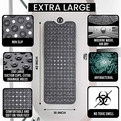 Bath Mat - Large Non Slip Bathtub & Shower Mat - Extra Long 40 x 16 Inch Bathroom Mats for Tub Nonslip Anti Slip Bathmats (40x16 Pearl White 1-Pack) - color: Pearl White