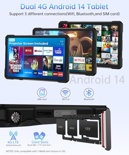 8849 Tank Pad E Tablet Android 14, Dual 4G 10.95'' Rugged Projector Tablet 24GB RAM, 21000mAh Octa-core Waterproof Outdoor Unlocked Tablets 512GB ROM, 50MP+32MP Camera, Camping Light/WiFi/BT 5.3/GPS